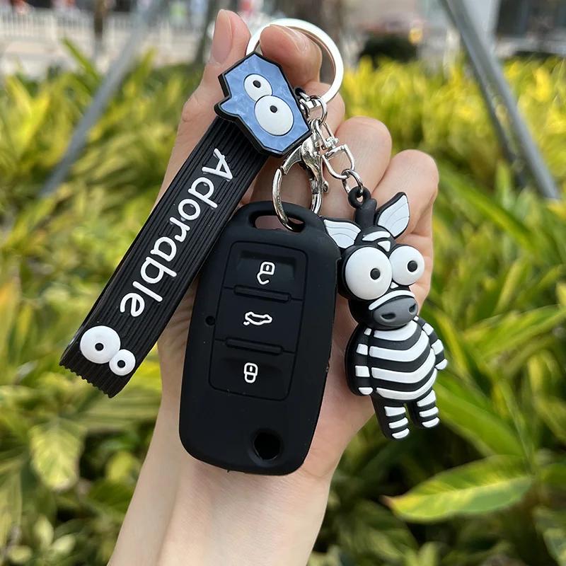 uwhxm4 Silicone Car Key Case Cover for VW Volkswagen Passat B5 Polo T4 Golf 4 for Seat Leon 1 Altea Ateca for Skoda Octavia A5 Keychain