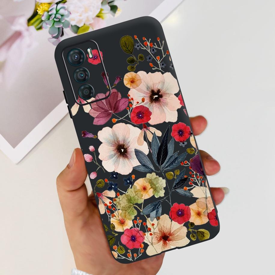 Чехол для Motorola Moto G42 XT2233-2 Мягкий силиконовый черный чехол Стильный чехол для телефона с рисунком Цветы Бабочки Для Moto G42 G 42 MotoG42 Чехол