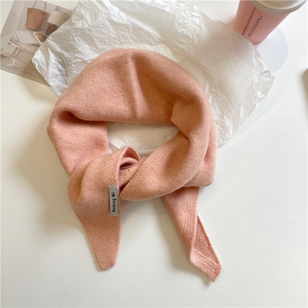 Cashmere-like Wool Blend Scarf Solid Color Knitted Scarf Triangular Short Shawl Women's Wear