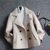 Беловато-белое короткое шерстяное пальто зимнее новое модное шерстяное пальто в стиле Хепберн с узкой талией