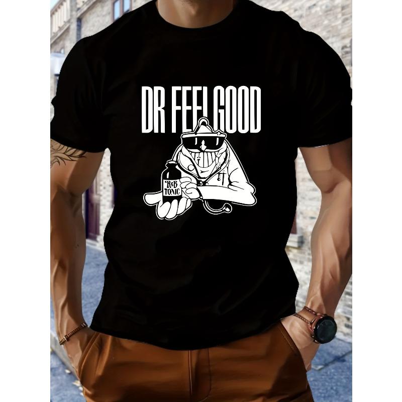 Европейские размеры Мужская повседневная графическая футболка "Dr Feel Good" - с коротким рукавом, летний стиль, легкая и дышащая, идеально подходит для активного отдыха