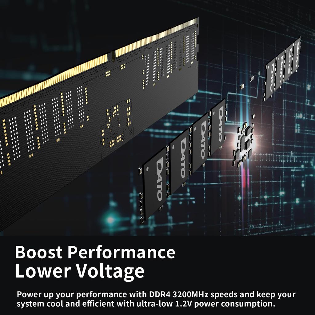 DATO DDR4 RAM 32GB CL22 288Pin Unbuffered Desktop Memory Module 3200MHz, PC4-25600 1.2V Non-ECC Dimmable,