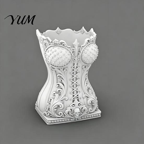 Retro Corset Decor Gothic Makeup Brush Storage Tube, Skull Desktop Organizer, Desk Accessories Decorative Plastic Holder for Dressing Table And Office