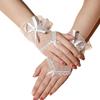 Women Bridal Lace Short Gloves Elegant Wedding Halloween Sheer Fingerless Gloves Mesh Bow Cuffs