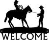 Fine Catch - Cowboy & Cowgirl Welcome Sign - 12 Inch Wide Metal Wall Art - Rustic Western Charm for Home Entrances
