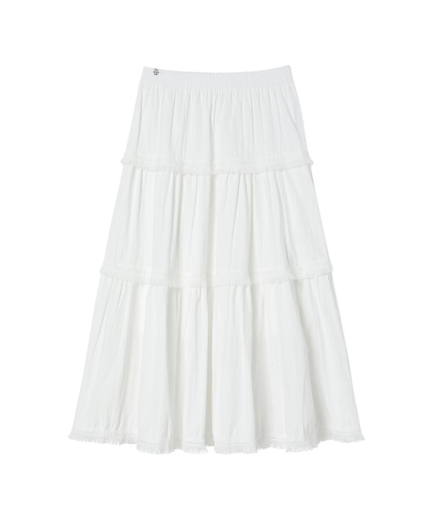 The Green Lab Tassel Frill Tiered Long Skirt [Ivory]