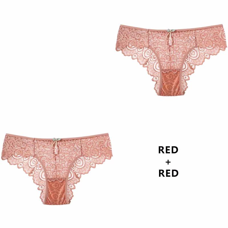 Women Panties 2pcsset Sexy Cinoon Lace Underwear Lowwaist Briefs Hollow Out G String Underpant Transparent Female Lingerie