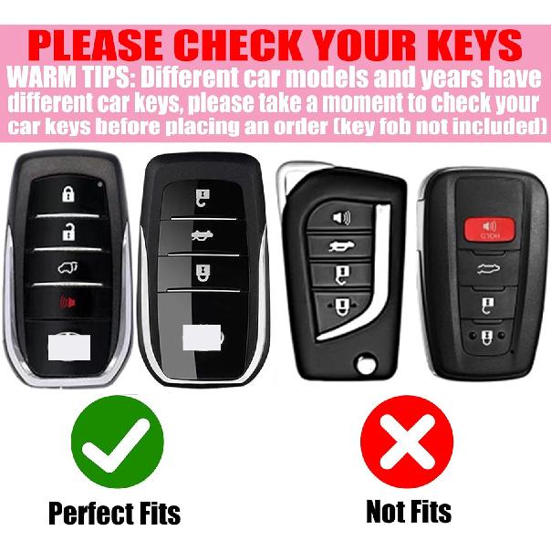 Key Fob Cover With Diomond Keychain Car Key Shell Compatible With Toyota Camry Venza RAV4 Prime Land Cruiser Fortuner Grand Highlander Corolla, 4