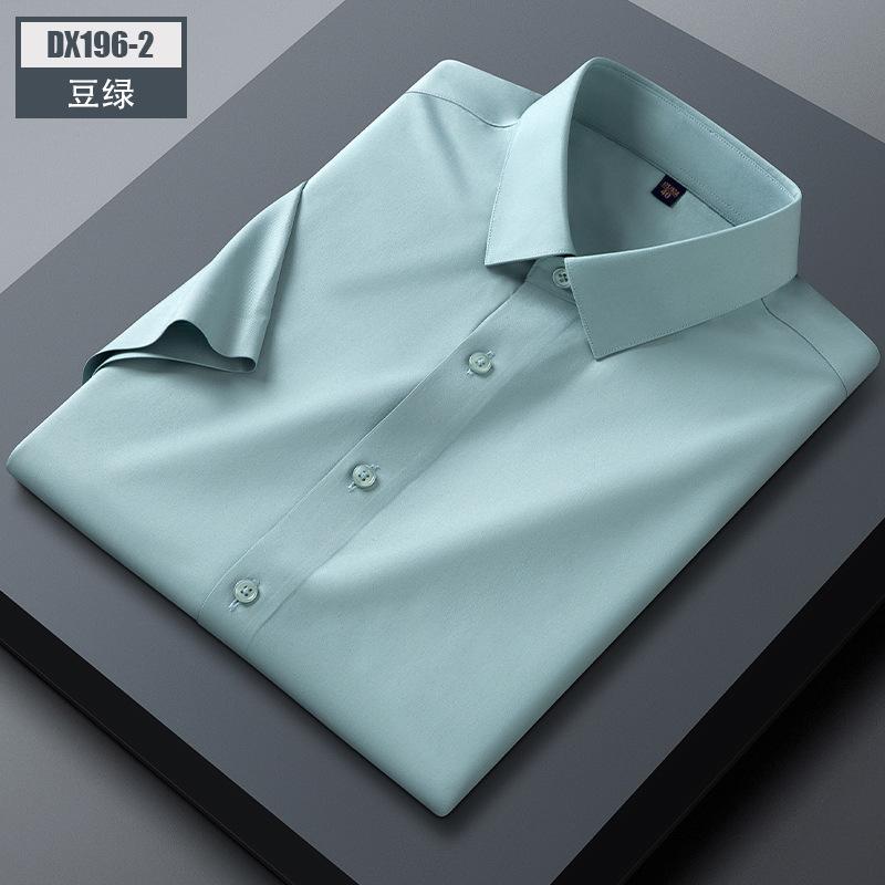 Men'S Mulberry Silk Short-Sleeved Shirt Summer Half-Sleeved Solid Color Square Collar Pocket-Free Business Casual Shirt