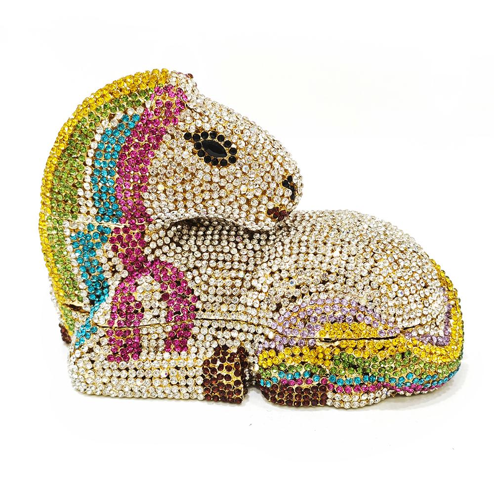WHTUOHENG White Brown Horse Crystal Evening Bag Clutch Rhinestone Clutches Women Handbag Purse Bag Luxury Wedding Party  Bags