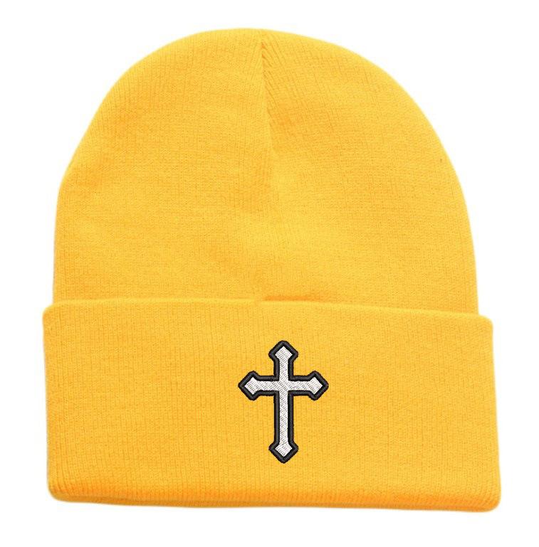 European and American popular fashion embroidery cross knitted hat outdoor sports wool hat cycling warm hat cold hat