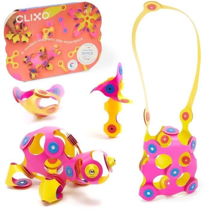 Набор CLIXO - Розовый/Желтый - GIPSY TOYS - Магнитная конструкция, Гибкая, Прочная и развивающая воображение - 30 деталей - От 4 лет