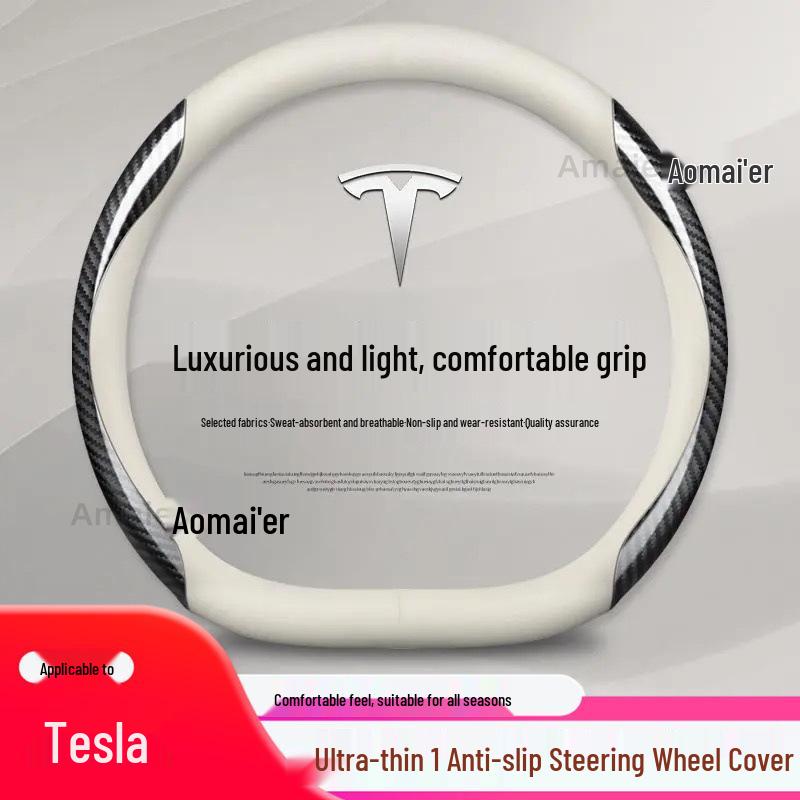Tesla Steering Wheel Cover - Genuine Leather, Ultra-thin for Model 3 & Model Y