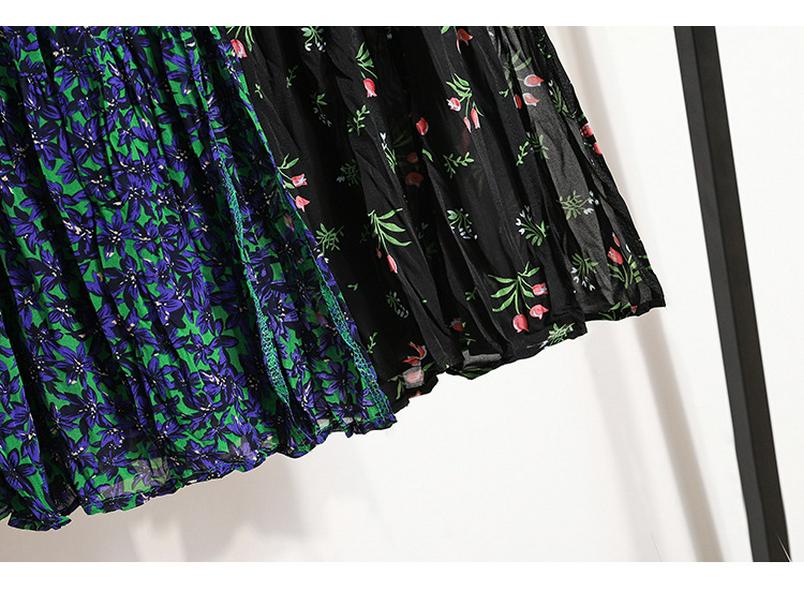 Plus-Size Pleated Chiffon Floral Skirt: 2024 Summer Retro Fashion