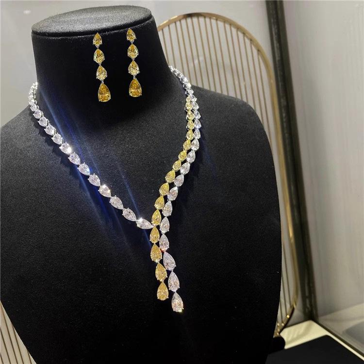 Gra Набор колье High Jewelry Сексуальная Y-образная цепочка со смешанными желтыми и белыми бриллиантами Легкая роскошь Цветные серьги-гвоздики с подвесками для женщин