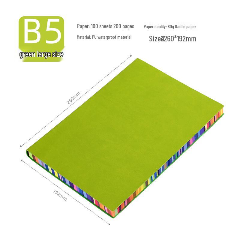 A5 Soft Cover Rainbow Edge Cute Leather Notebook - Custom Simple Color Edge Thickened Diary