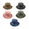Bucket Hat for Woman Teens Outdoor Foldable Soft Fisherman Hat Frayed Edge Vacation Spring Sunproof Hat with Chin Rope