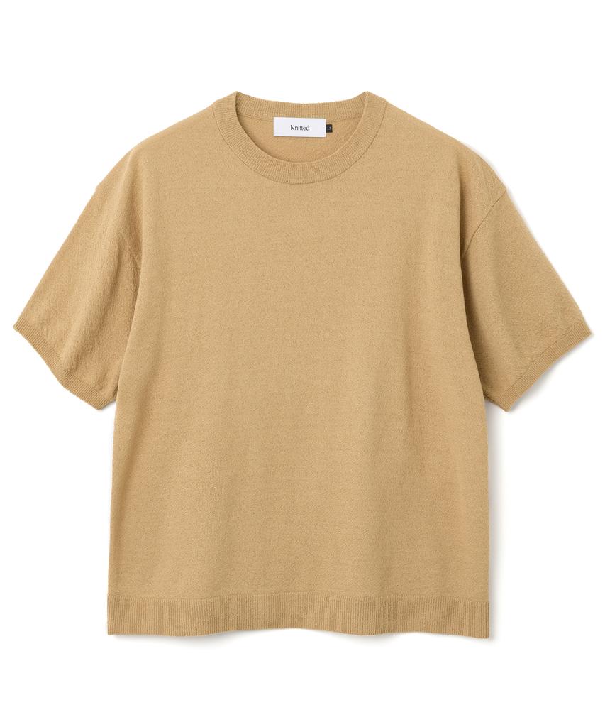 KNITTED Cool Summer Essential Round Short Sleeve Knit Tee Camel