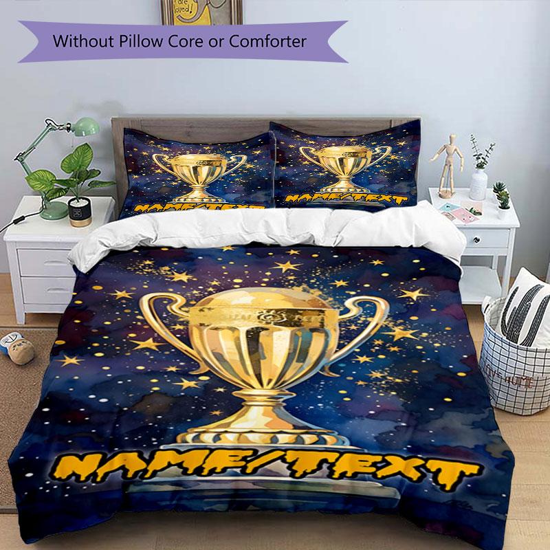 3PC Custom Name Golden Trophy Celebration Bedding Set Printed Bedding Set Duvet Cover Closure Includes 1 Duvet Cover & 172 Pillowcases for Bedroom