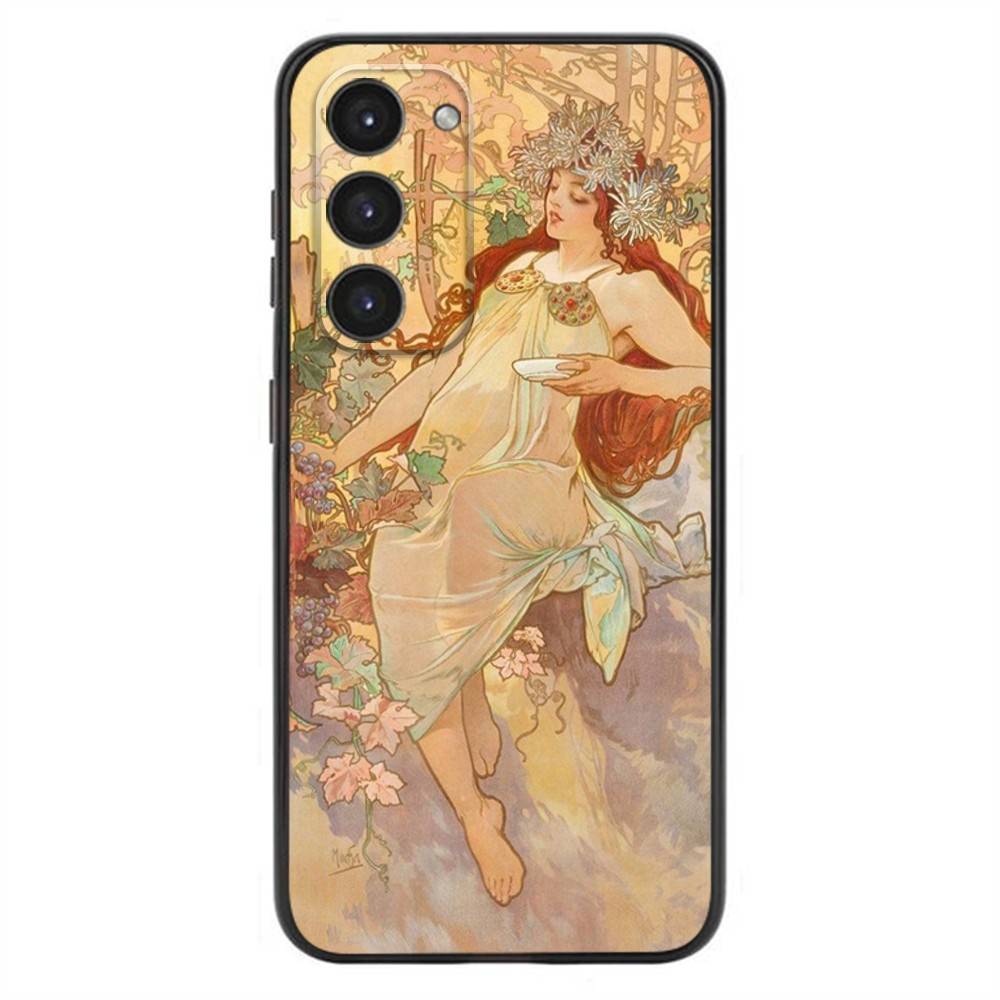 Винтажный чехол для телефона Альфонса Мухи для Samsung Galaxy A20, 21s, 22, 31, 32, 52, 53, 72, 73, 80, 91, мягкий черный чехол из жидкого силикона