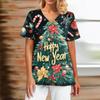 Женский модный повседневный топ с V-образным вырезом и рождественским принтом