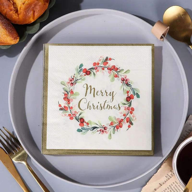 20 шт./упак. 33*33 см 2-слойные одноразовые салфетки для вечеринок с рождественским узором