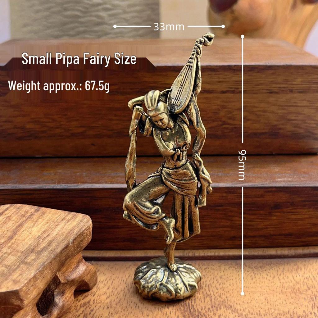 Brass Flying Apsara Figurine: Pipa Fairy Ornament for Desktop or Souvenir