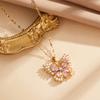 Light Luxury Design Pink Zirconium Butterfly Necklace Women'S Simple Ol Versatile Pearl Pendant Jewelry