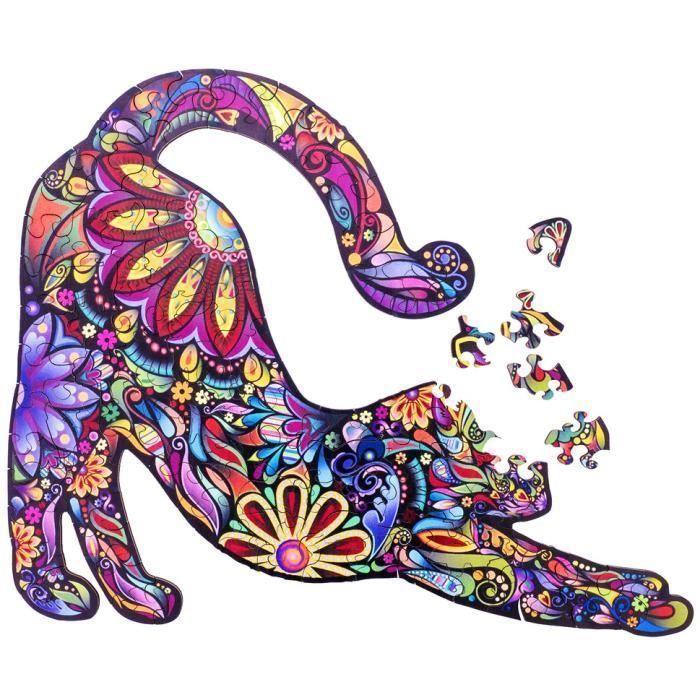 Puzzle en Bois Animaux - ENGELHART - Chat A3 - 108 pcs - Formes uniques - Puzzle Adultes - Boite cadeau