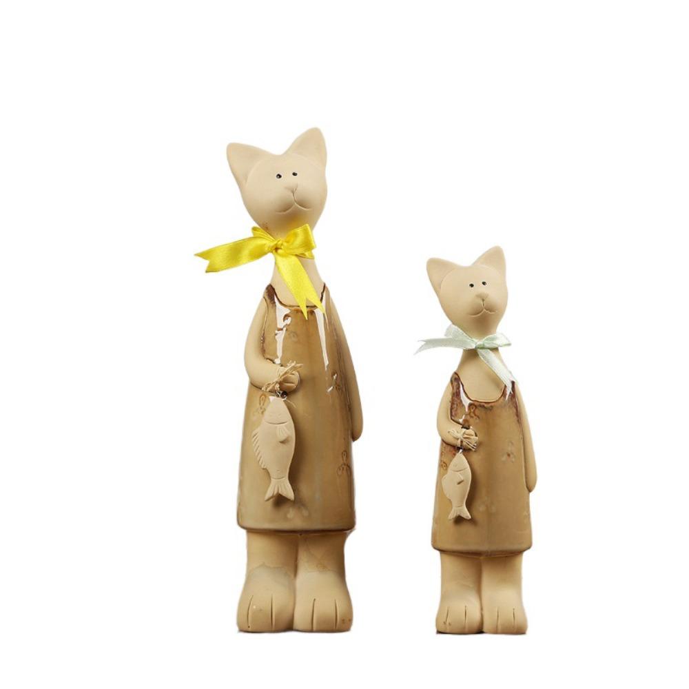 2 шт. Креативные керамические фигурки кошек Современное ремесло Статуи животных Искусство Милые миниатюры Скульптура Реквизит