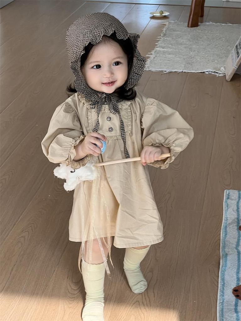 Осеннее платье для девочек в горошек с кружевным воротником - Корейский стиль, тренд принцессы