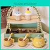 Деревянная двухъярусная подставка для десертов с чайным сервизом и пирожными для творческой игры и взаимодействия родителей и детей