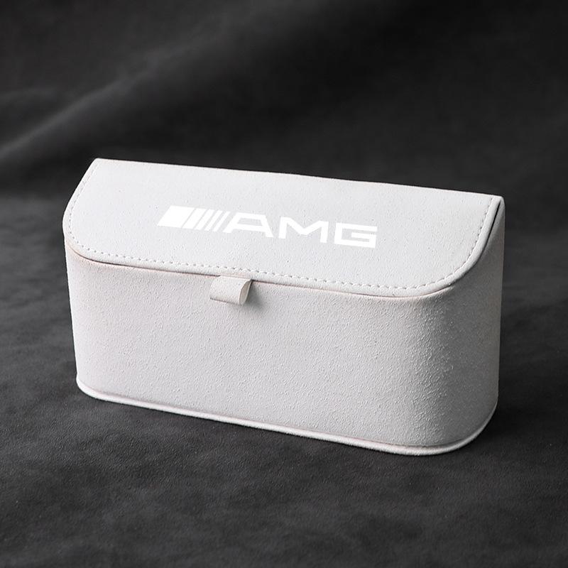 MWAY1 Suede Car Sun Visor Glasses Box Car Badge Sunglasses Clips Glasses Box For Mercedes Benz AMG W177 W176 X166 X167 C257 C218 X253