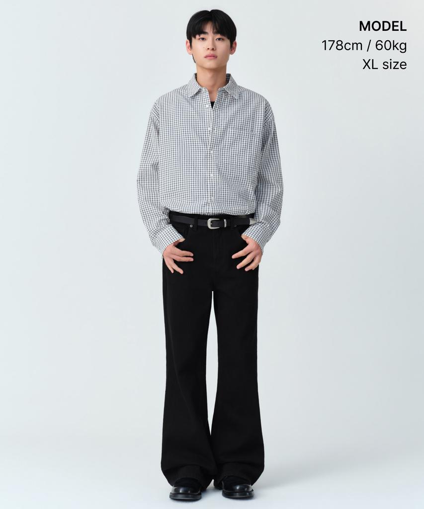 MUSINSA STANDARD Relaxed Small Plaid Check Shirt [Light Gray/Black]