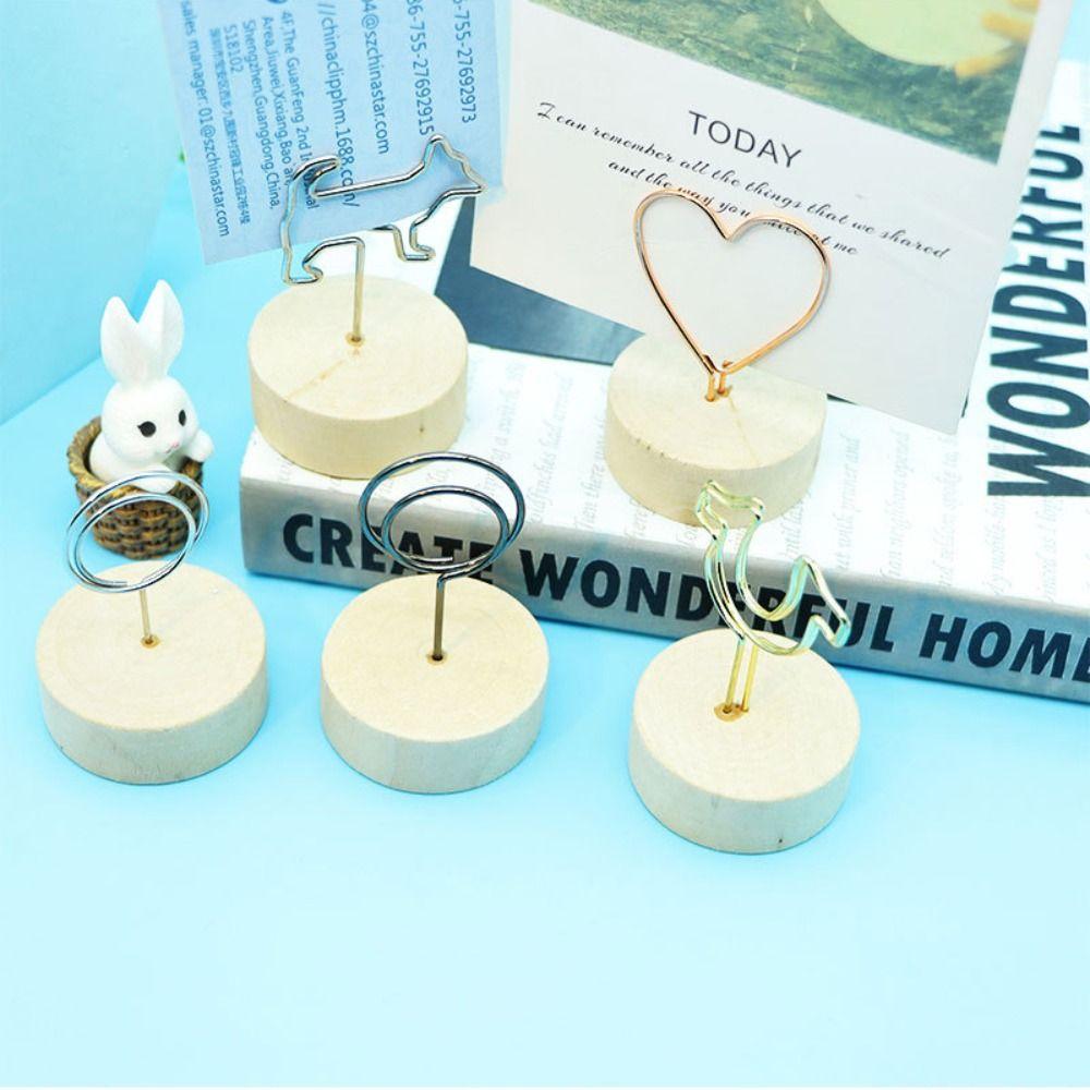 Gift Memo Card Desktop Ornament Round Wooden Holder Picture Clip Message Left Supporter Photo Frame