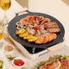 Cast Iron Baking Tray with Handles Non-stick Round Frying Pan for BBQ Steak Seafood Vegetables Pancakes Multifunctional Grill Pan for Stove Campfire