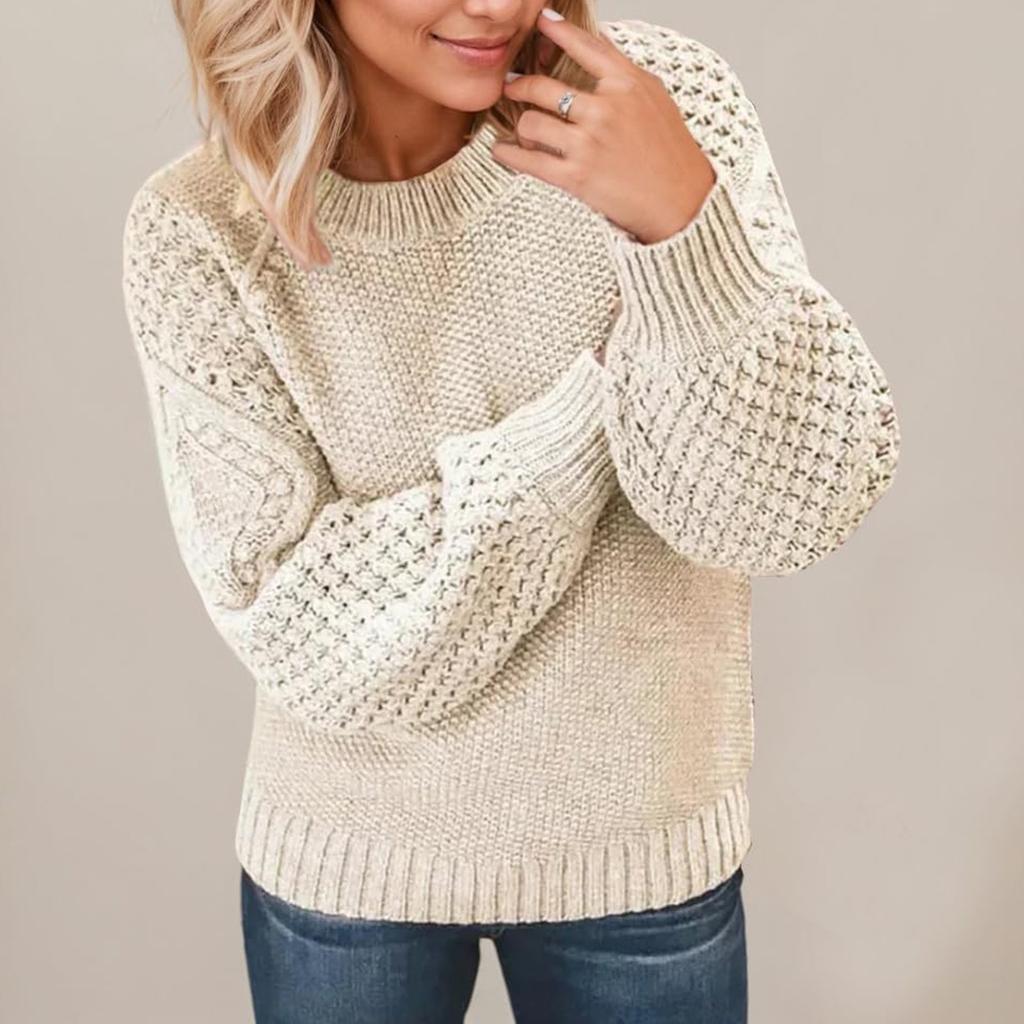 Women's Pullover Long Sleeve Round Neck Cable Knit Sweater Ladies Tops