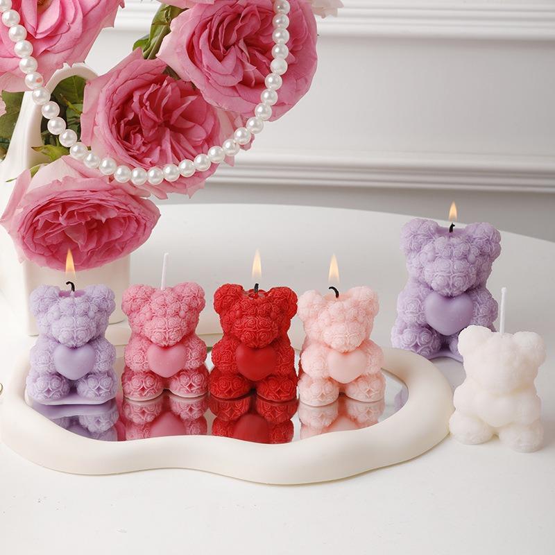 Holiday Gifts Flower Rose Bear Scented Candle Love Teddy 3D Rose Bear Rose Candles