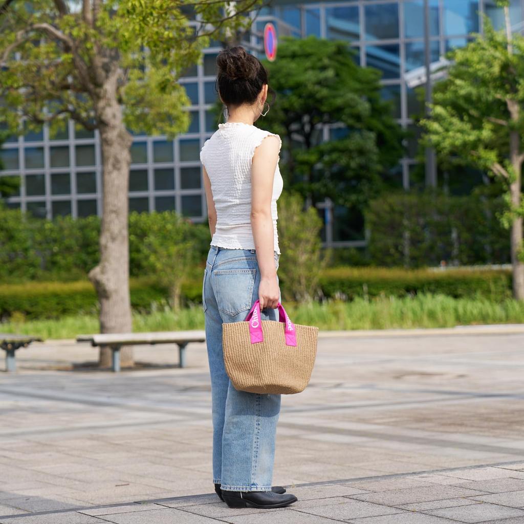 Сумка-тоут коричневая розовая корзина сумка детская KIDS Mifuko Collaboration Grosgrain Ribbon Trim C20045 49L [Chloe] женская [Товар]