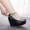 Fashion 10.5 CM White Round Head Ankle Strap Platform Wedges Women Pump High Heels  Dress Shoes Tassel Beaded Size 41 42 43