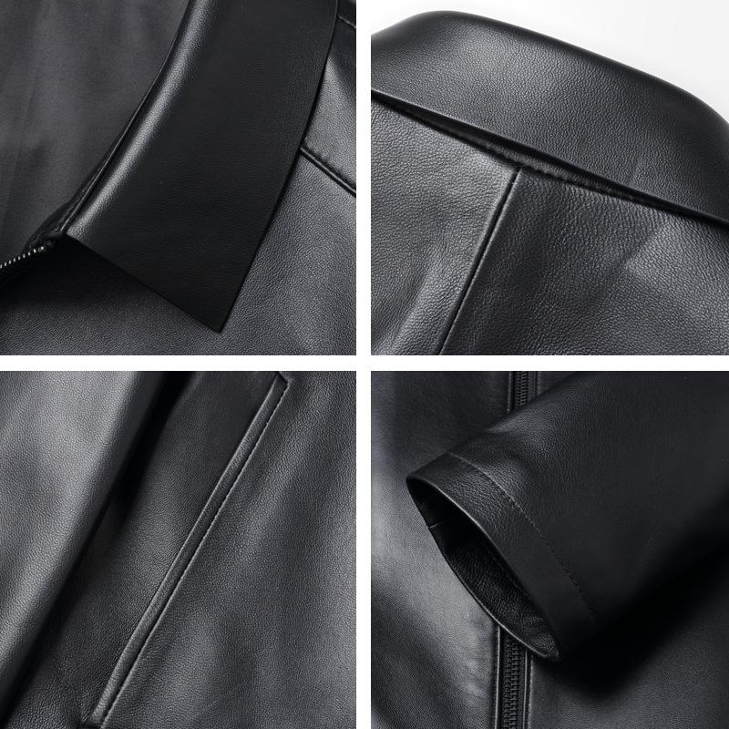 Куртка из натуральной кожи для мужчин среднего возраста с отворотами, кожаная куртка для папы, дубленка для людей среднего и пожилого возраста на осень