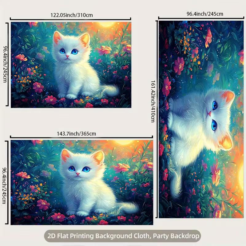 Двумерная плоская печать котенка с цветочным фоном для эстетичного декора стены спальни