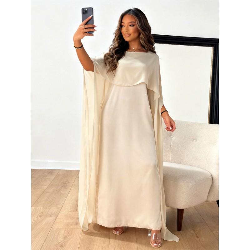 Winter Womens Dress Round Neck Loose Fit Faux Silk Elegant Banquet Daily Wear