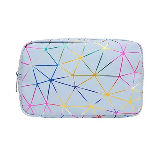 Women Makeup Bag Cosmetic Organizer Geometric Design Waterproof Stain-Resistant Large Capacity Zipper Closure Storage Pouch