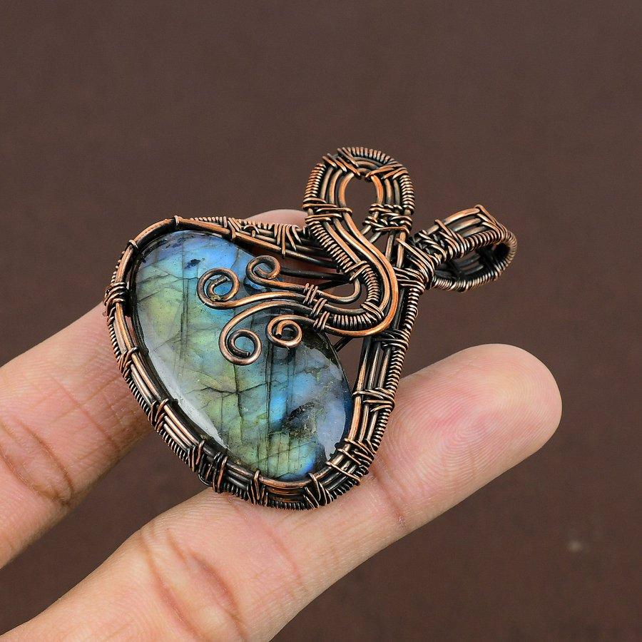 Labradorite Handmade Copper Wire Wrap Jewelry Pendant 2.25" P4m12
