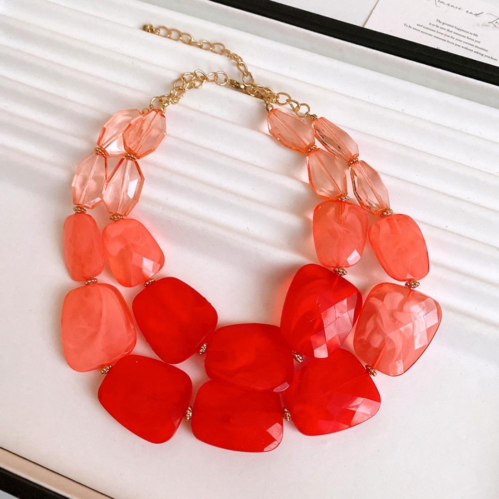 Irregular Acrylic Beaded Double-layer Necklace Exaggerated Fashion Jewelry Beaded Necklace Dopamine Color Clavicle Chain Gift