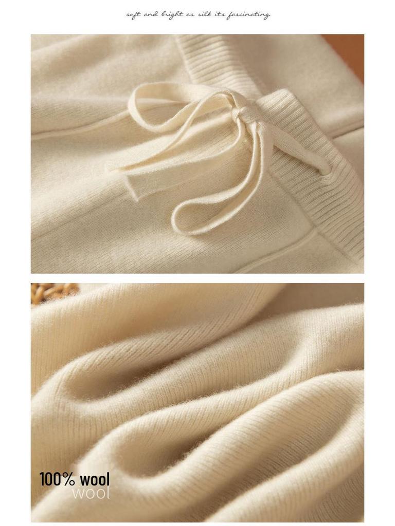 Women's High Waist Wool Wide Leg Pants - Autumn/Winter Casual Floor-Length Knitted Trousers