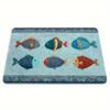 VIKAMA Coastal Vintage Fish Bath Mat Hand Drawn Marine Animal Print Non Slip Absorbent Bathroom Kitchen Decor Floor Doormat