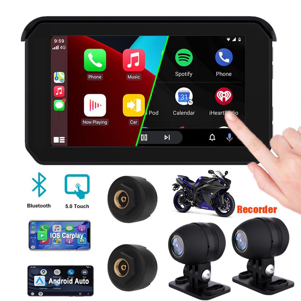 Мотоцикл Carplay IP65 Водонепроницаемый 1080P 5-дюймовый WiFi беспроводной Android-Auto DVR монитор Видеорегистратор Навигация для мотоцикла