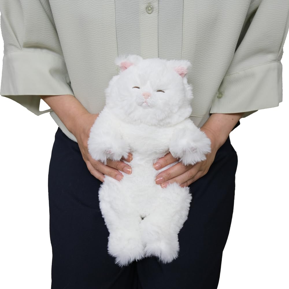 SunLemon Sleeping Lap Cat, Small, Persian, White, 15 x 12 x 34 cm, Plush Animal, Cute Cat, P-1593